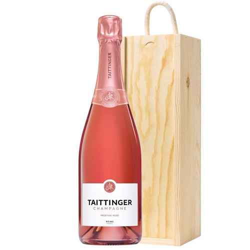 Taittinger Rose Champagne 75cl In Pine Wooden Gift Box